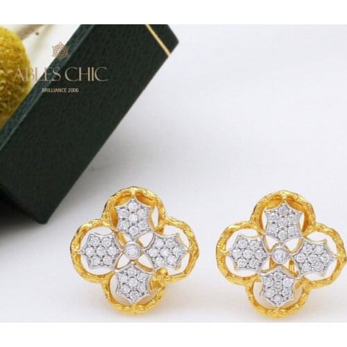 18K Gold Tone Plum Flower Earrings 925 Sterling Silver Vintage Renaissance Studs Wedding Fine Jewelry C11E4S25407