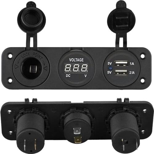12V/24V Dual USB Green LED Digital Display Voltmeter Socket for Boat Vehicle Car Cigarette Lighter Charger Voltage Meter Tester