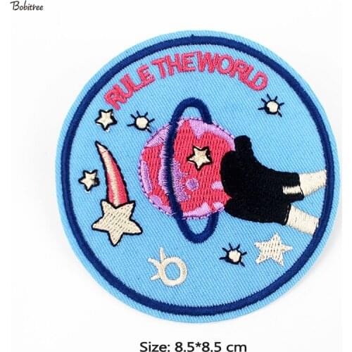 Space Motif Fabric Patch Iron on Embroidered Badges for Clothing Garment Appliques Stickers for Jacket Jeans Decoration