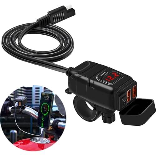 Motorcycle USB Charger Adapter 12V Phone Dual Quick Charge 3.0 Voltmeter Switch Moto Accessories