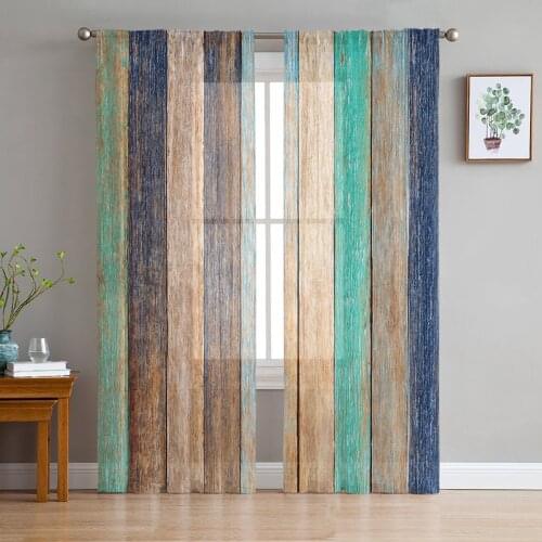 Vintage Wood Texture Sheer Curtains for Living Room Bedroom Kitchen Chiffon Tulle Curtains Home Hotel Coffee Decor