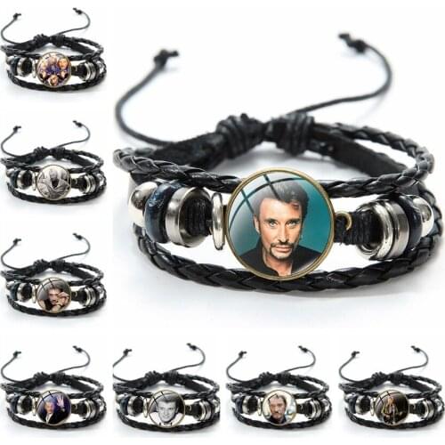 Vintage Punk Johnny Hallyday Poster Bracelet Famous Rock Star Collection Handmade Woven Beaded Bracelets Bangles for Unisex