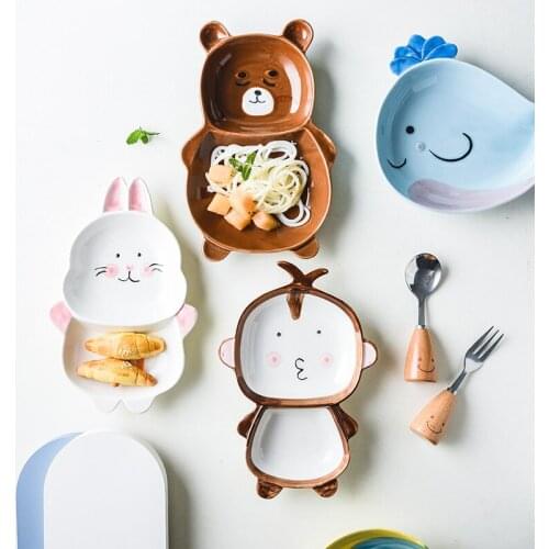 Japanese Ceramic Dinner Plate for Kids Creative Cartoon Animal Shape Salad Dish Household Cute Fruit Dessert Bowl Tableware