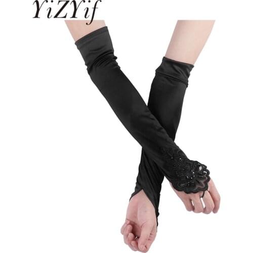 YiZYiF Women Long Gloves Elbow Length Long Flapper Evening Opera Satin Gloves Costume Clubwear for Women dance gloves fashion