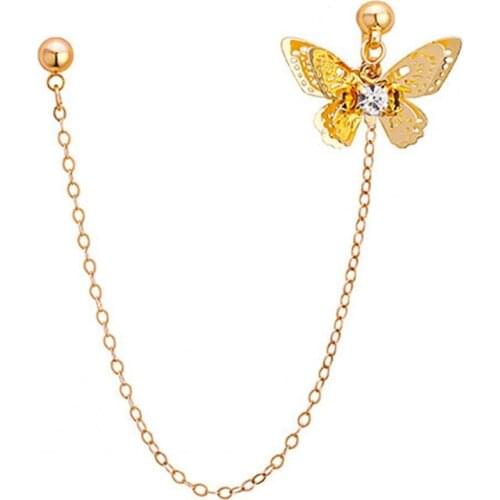 2021 Women Earring 1Pc Butterflies Rhinestone Alloy Chain Tassel Piercing Ear Clip Outdoor