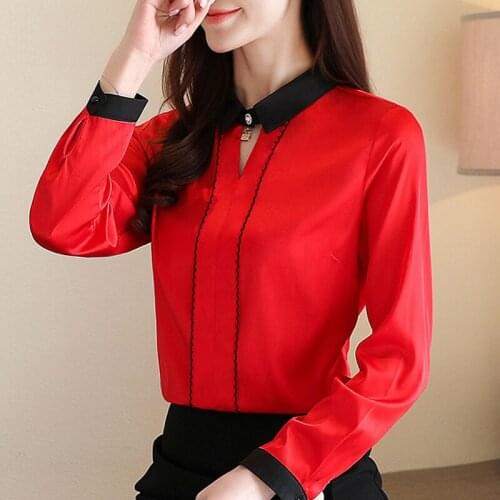 Womens Tops And Blouses Turn Down Collar Office Chiffon Blouse Blusas Fashion Woman Blouses 2021 Long Sleeve Blouse Women C475