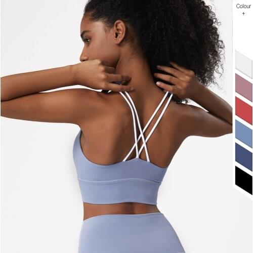 2021 New Top Woman Sports Bra Push Up Hollow Backless Cross Shoulder Straps Lulu Yoga Bra Pilates Jogging Gym Running Crop Top