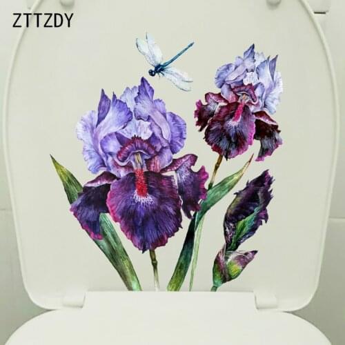 ZTTZDY 21.6CM×24CM Dragonfly Iris WC Toilet Stickers Classical Pattern Home Room Wall Decoration T2-0836