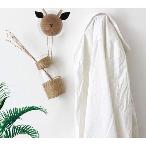 1Pc Creative Animal Wall Hook Punch-Free Childrens Room Towels Clothes Hanger Rack Hanger Wall Mounted Wood Animal Hooks