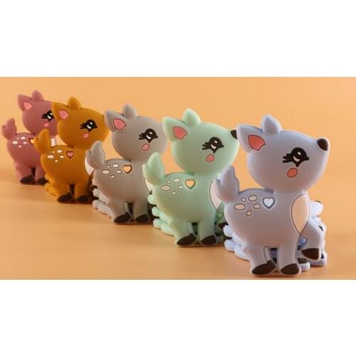 Kovict 1pc Cartoon Animal Sika Deer Baby Silicone Teether Rodent BPA Food Free Silicone Dental Care Nipple Clip Silicone Beads