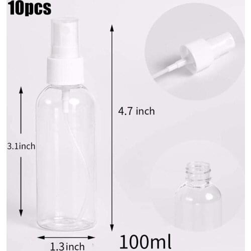 10* Plastic Spray Bottle 30/50/100ML Clear Plastic Perfume Atomizer Empty Spray Bottle Beauty Travel