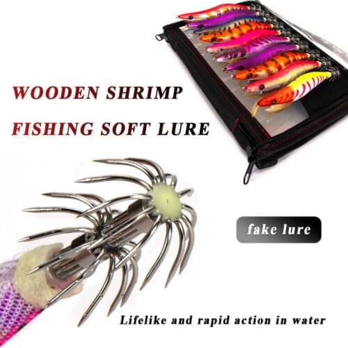 10pcs Fishing Soft Lure Wooden Shrimp With Bag Silicone Bait Swimbait Streamer Sea Fishing Spoon Lure 20g/pc Wobbler Set