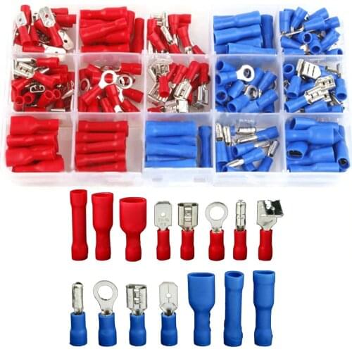 200pcs Insulated Wire Terminal Cold-Pressed Mixed Various Male Female Ring Lug Sets Electrical Crimping Connector