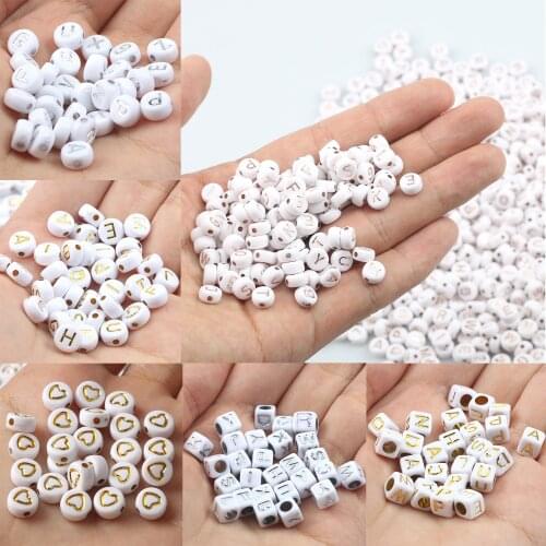 4x7mm 600pcs 26 Alphabet White Acrylic Beads Gold Letter Round Loose Spacer Beads For Jewelry Making Diy children Bracelet