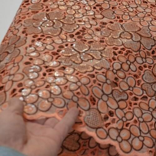 Free shipping (5yards/pc) high quality handcut African organza lace fabric with delicate sequins embroidery for party dress OP59