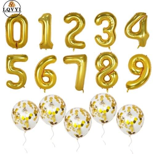 6pcs 30/40'' number 1 2 3 4 5 Air Globos Glitter Confetti Latex Balloon Wedding Christmas Decoration Baby Shower Birthday Party