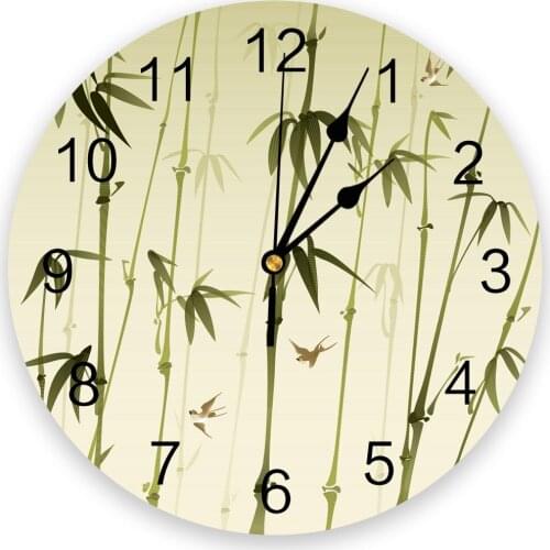 Chinese Style Bamboo Round Wall Clock Creative Home Decor Living Room Quartz Needle Wall Clocks Hanging Watch