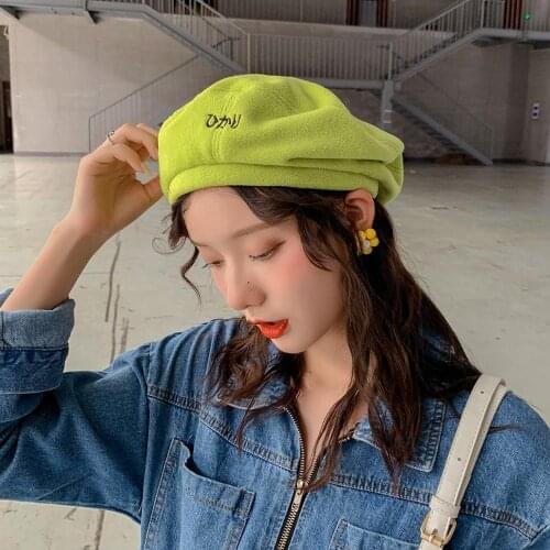 Embroidery Beret Hats For Girls Vintage Winter Autumn Beret Hats Female solid Plus velvet Octagonal Caps Flat Capsberet femme