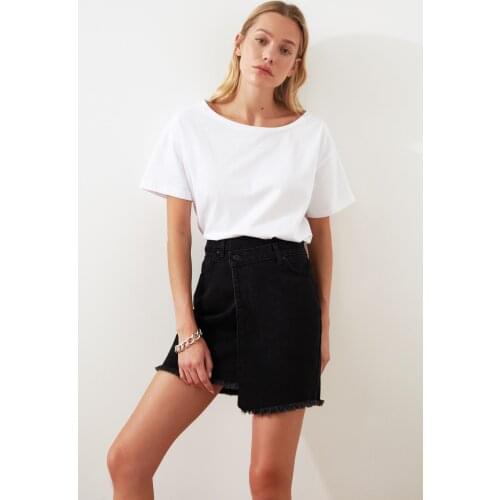 Trendyol Black Skirt Tip Asymmetrical Denim Skirt TWOAW20ET0071