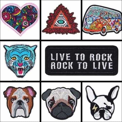 Cartoon Letter Bus Colour Peace Iron On Patches for Clothing Peace Automobile Back Rubber Bulldog Embroidery Appliques Badges