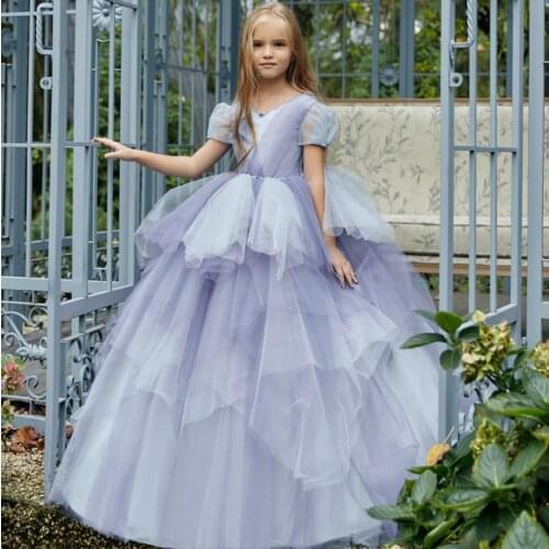 Little Princess Flower Girl Dresses For Wedding Ball Beads Toddler Pageant Gowns Short Sleeves Birthday Dress for Girls