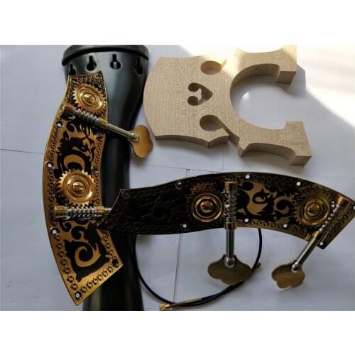 1 Set Double Bass Pegs with Black Flower Inlay &1 PC Ebony Tail Piece & 1 PC Steel Bass Steel Gut & 1 PC Maple Bridge All In 3/4