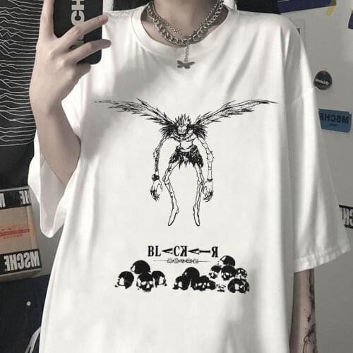 Hip Hop Streetwear Harajuku T Shirt Japanese Death Manga Note Print Shirt Mens Summer Short Sleeve T-shirt Loose Mens and Wome