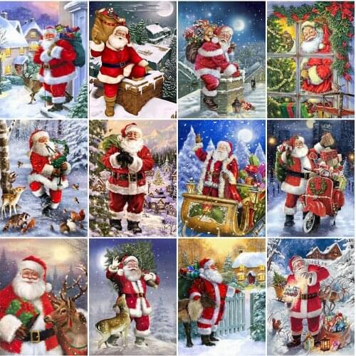 HUACAN Diamond Painting Christmas Santa Claus Full Square Round 5D DIY Diamond Art Embroidery Cartoon Mosaic Andmade Gift