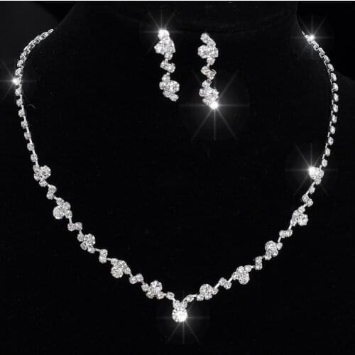 2021 Fashion Rhinestone Jewelry Sets Necklace earrings set Elegant Shinning Jewelry Set for Wedding Bride Party Necklace