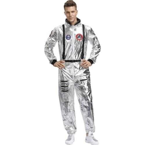 Halloween Man Silver Astronaut Pilot Cosplay Costume Masquerade Alien Spaceman Fancy Jumpsuit