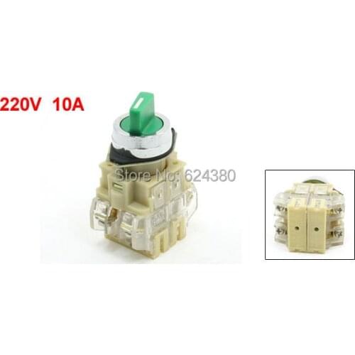 LAY3 AC 220V 10A 4 Screw Terminals Two 2 Positions Panel Mount Rotary Select Selector Switch Green 22mm 7/8"
