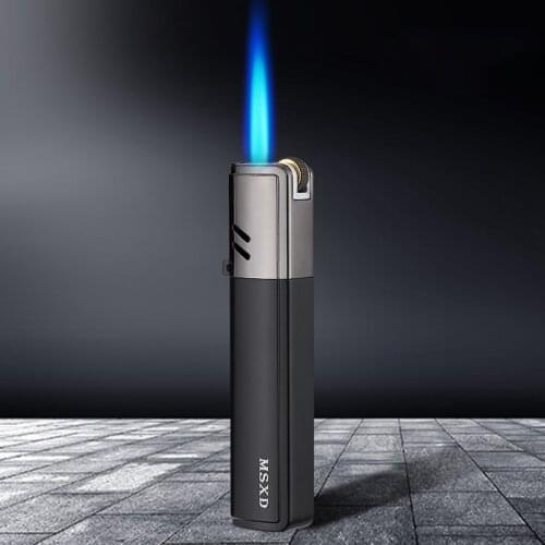 Torch Metal Lighters Windproof Gas Lighter Long Strip Portable Cigarette Cigar Butane Lighters Small Spray Gun Blue Flame