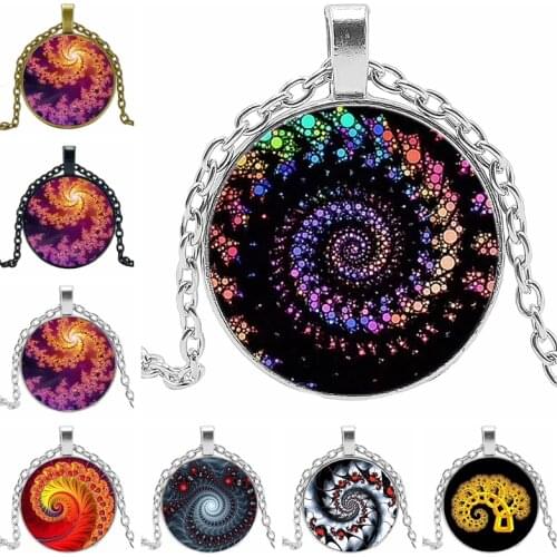 2019 Fashion Charm Ladies Necklace 3 Color Mandala Rotating Flower Bone Glass Convex Round Pendant Fashion Girl Sweater Chain