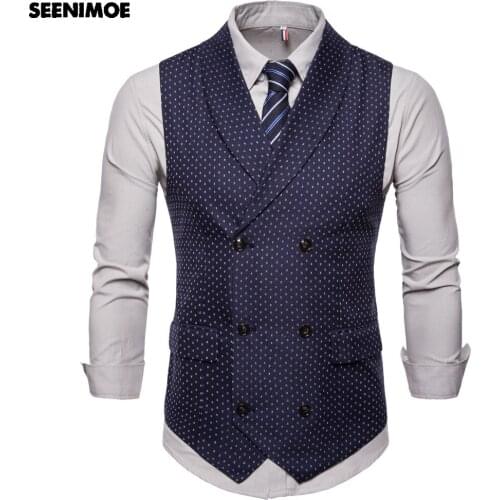 Seenimoe Mens Stripe Plaid Formal Blazer vests Casual Double Breasted V-neck Fashion M-4XL Male England Style Casual Vests