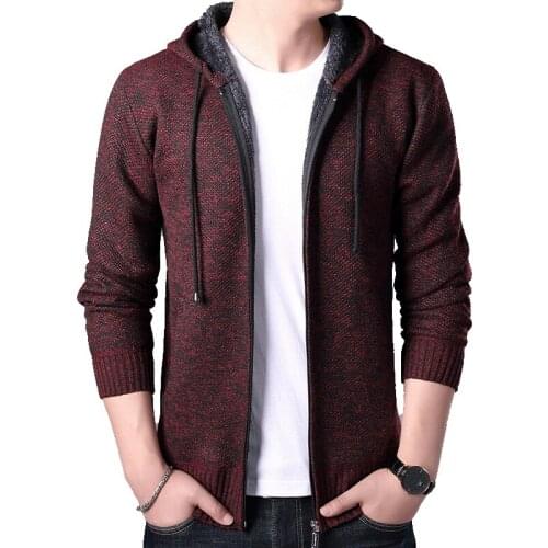 Mens Sweater Cardigan Winter Wool Liner Hooded Sweaters Thick Warm Knitted Men Slim Sweater Coat Men Jacket Clothing XXXL