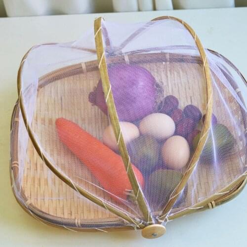 New Anti-insect Dustproof Basket Fruit Vegetable Tray Mesh Drying Dustpan Handmade Bamboo Food Storage Basket