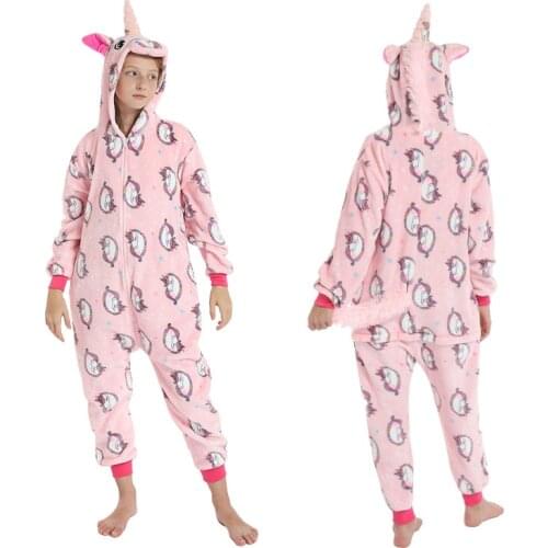 2021 New Children Unicorn Pajamas Flannel Warm Sleepwear Kids Hooded Blanket Sleeper Winter Boys Girls Jumpsuit Onesie Pajamas