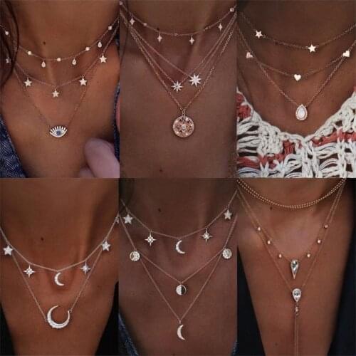Vienkim 26 Styles Star Moon Necklace Pendants Necklace for Women Chain Charm Statement Chokers Collar Necklace Wedding Jewelry