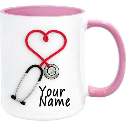 Personalized Name Stethoscope Nurses and Doctors Gift Coffee Mug 11oz Pink Ceramic Funny and Unique Friend Gift Mugs