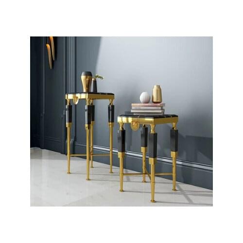 Stainless steel gilded flower rack living room high low combination marble glass flower table