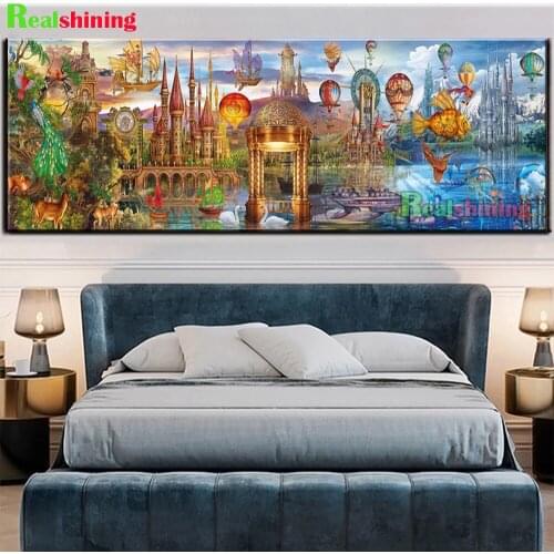 Full Diamond Painting Fantasy hot air balloon castle landscape DIY 5D Diamond Embroidery Cross Stitch Mosaic Rhinestone R4