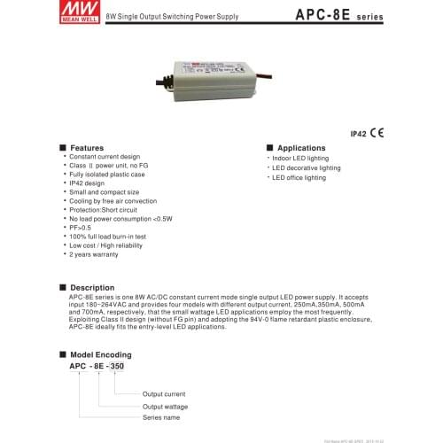 Prosperity MEAN WELL APC-8E-350 23V 350mA meanwell APC-8E 23V 8.05W Single Output LED Switching Power Supply