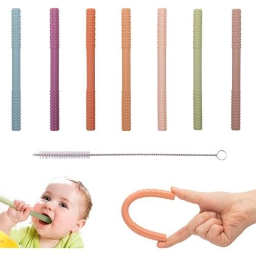 Baby Teether Food Grade Silicone Molar Straw Teething Tube Anti-eating Hand Molar Stick Silicone+Straw Brush Baby Care Teethers
