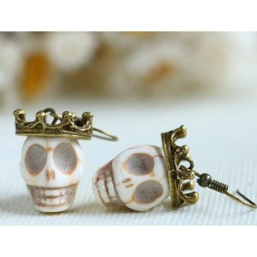 Retro Exaggerated Gothic Coronation Crown Skull Earrings Halloween Gift Witch Jewelry Womens Gift