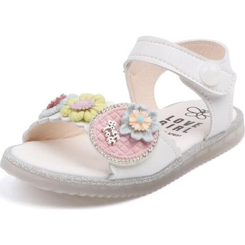 Summer Childrens Flowers Pearls Open Toe Beach Sandals Casual Floral Soft Girls Princess Flats Little Kids Toddler Baby Shoes