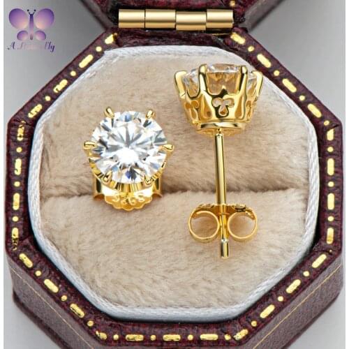 Hot Commodity 925 Sterling Silver Moissanite Earrings Stone Size 6.5 -5mm Round Cut Fashion Crown Wedding Jewelry