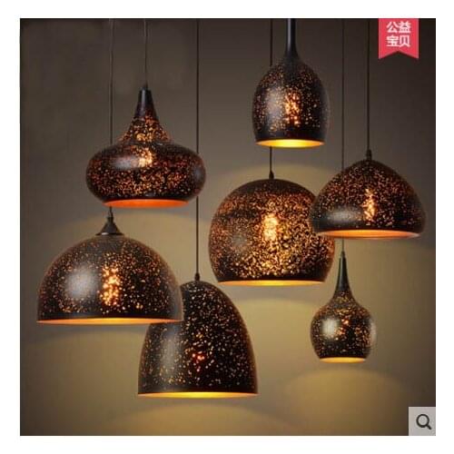 Nordic loft retro iron etching lampshade pendant light single head bar restaurant cafe bar industrial rust hanging lights