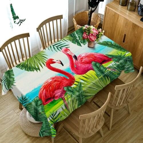 Customize 3D Tablecloth Red Flamingo Animal Pattern Dustproof Table cloth Rectangular Round Thicken Polyester Cotton Table Cove