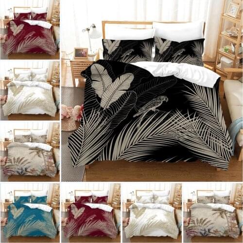 Modern Palm Leaf Bedding Set Tropical Floral Botanic Duvet Cover Housse De Couette Bohemian White Blue Red Background Bed Set