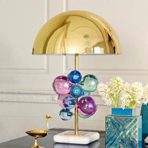 Post-Modern Crystal LED Table Lamp for Bedroom Bedside Luxury Crystal Table Lamp for Living Room Gold Metal Marble Light